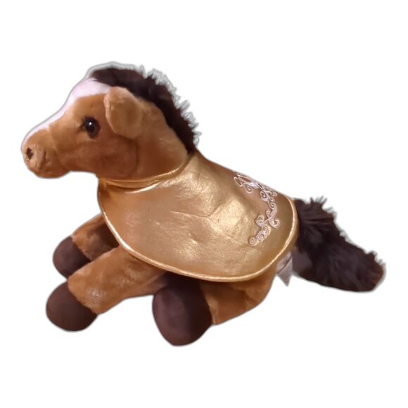 Build A Bear Horse Pony Plush Brown 13" Stuffed Animal Toy Mane Tail Gold Cape - Picture 1 of 10